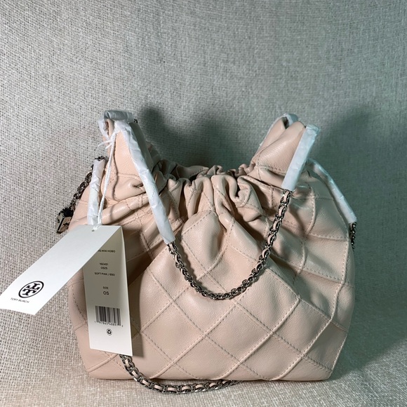 NEW Tory Burch Soft Fleming Pink Quilted Mini Hobo Crossbody Bag/Mini Handbag - Picture 7 of 16